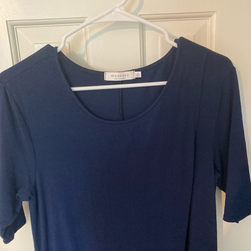 Elegant casual blue midi dress.